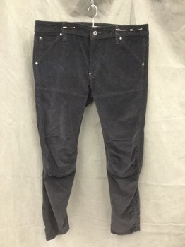 Mens, Casual Pants, G-STAR RAW, Black, Cotton, Elastane, Solid, 34/32, Corduroy, Flat Front, 5 Pockets, Belt Loops, Button Fly, Reinforced Knees