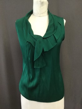 TAHARI, Forest Green, Silk, Solid, Dropped Neckline with AsymetricalJabot Style Neckline, Sleeveless