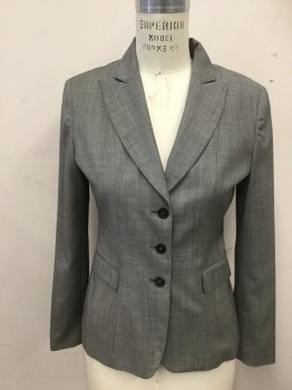 Womens, Blazer, ELIE TAHARI, Heather Gray, Wool, 4, Single Breasted, Collar Attached, Peaked Lapel, Long Sleeves, Hand Picked Collar/Pocket Flaps, 2 Flap Pockets, 3 Buttons