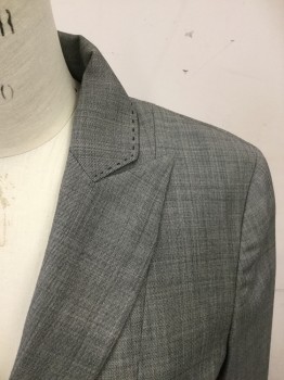 ELIE TAHARI, Heather Gray, Wool, Single Breasted, Collar Attached, Peaked Lapel, Long Sleeves, Hand Picked Collar/Pocket Flaps, 2 Flap Pockets, 3 Buttons