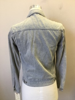 Mens, Jean Jacket, TOPMAN, Lt Gray, Cotton, Faded, Acid Wash, S, Button Front, Collar Attached, 4 Pockets,