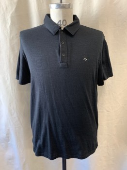 Mens, Polo, RAG & BONE, Black, Polyester, Cotton, L, Collar Attached, 1/4 Button Front, Short Sleeves