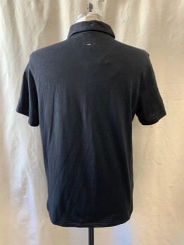 RAG & BONE, Black, Polyester, Cotton, Collar Attached, 1/4 Button Front, Short Sleeves