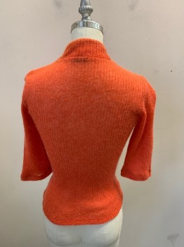 Womens, Pullover, N/L, Pumpkin Spice Orange, Mohair, Solid, XS, Short Sleeves, Mock Turtle Neck, Left Shoulder Invisible Zipper, Rib Knit,