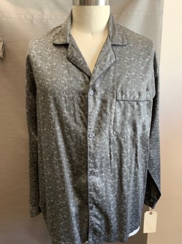 Mens, Sleepwear PJ Top, STAFFORD, Gray, Black, Cotton, Polyester, Paisley/Swirls, XXL, Long Sleeves, Button Front, Collar Attached, 1 Pocket,