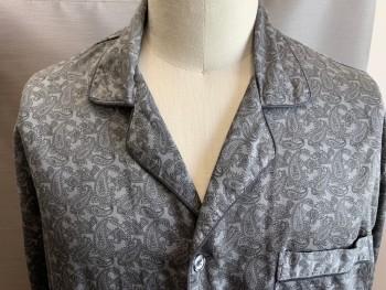 Mens, Sleepwear PJ Top, STAFFORD, Gray, Black, Cotton, Polyester, Paisley/Swirls, XXL, Long Sleeves, Button Front, Collar Attached, 1 Pocket,