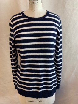 Womens, Pullover, CHARTER CLUB, Navy Blue, White, Cashmere, Stripes, M, Crew Neck, Long Sleeves
