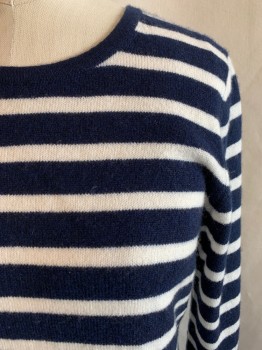 Womens, Pullover, CHARTER CLUB, Navy Blue, White, Cashmere, Stripes, M, Crew Neck, Long Sleeves