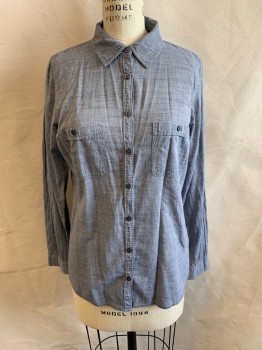 Womens, Blouse, MAURICES, Gray, Cotton, M, Chambray, C.A., Button Front, L/S
