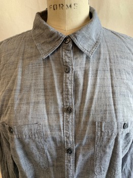 Womens, Blouse, MAURICES, Gray, Cotton, M, Chambray, C.A., Button Front, L/S