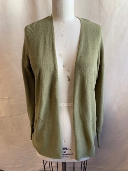 Womens, Sweater, A NEW DAY, Olive Green, Cotton, Polyester, Solid, M, Open Front