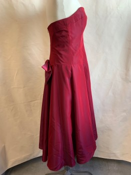 Womens, Cocktail Dress, NICOLE MILLER, Iridescent Red, Acetate, Polyester, Solid, 6, Strapless Sweetheart, Large Flare Panelled Skirt, Zip Back with Bow