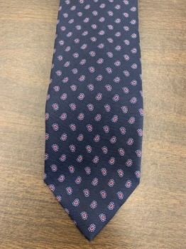 Mens, Tie, HASTINGS BAY, Navy Blue, French Blue, Red, Silk, Paisley/Swirls, Thin