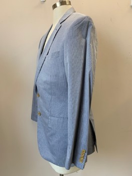 Mens, Sportcoat/Blazer, J. CREW, Lt Blue, Off White, Cotton, Stripes - Micro, 40R, L/S, 2 Buttons, Single Breasted, Notched Lapel, 3 Pockets,