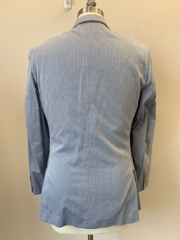 Mens, Sportcoat/Blazer, J. CREW, Lt Blue, Off White, Cotton, Stripes - Micro, 40R, L/S, 2 Buttons, Single Breasted, Notched Lapel, 3 Pockets,