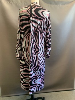 ASHLEY STEWART, Black, Pink, White, Polyester, Spandex, Abstract , Open Front, Long