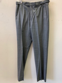 Mens, Suit, Pants, SAMUELSOHN, Gray, Wool, Solid, 32/36, F.F,slash Pockets, Adjustable Side Tabs