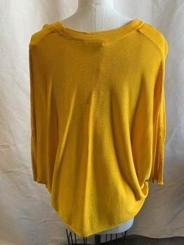 Womens, Top, COS, Goldenrod Yellow, Rayon, Solid, XS, Scoop Neck, Dolman Sleeve, Lightly Sheer