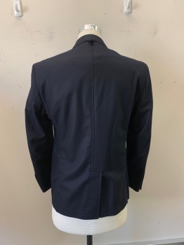 Mens, Sportcoat/Blazer, BLACK FLEECE, Navy Blue, Wool, Cotton, Solid, 38S, Single Breasted, 2 Buttons, Notched Lapel, 3 Pockets,