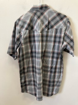 CANYON GUIDE OUTFITT, Gray, Black, Rust Orange, Cotton, Polyester, Plaid, 1990s, S/S, C.A., Sn/f 2  Snap Flap Pckt,