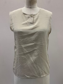 Womens, Blouse, NO LABEL, Lt Beige, Silk, Solid, S, Sleeveless, Round Neck With Single Plastic Button