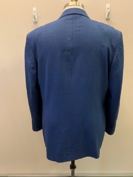 VICCI UOMO, Blue, Polyester, Solid, Plaid, Single Breasted, 4 Buttons, 3 Pockets, *Stain On Back*