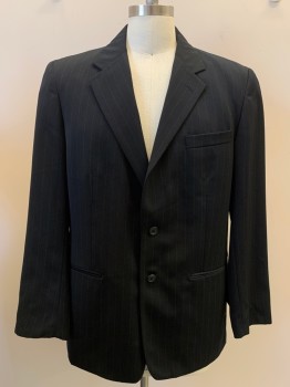 CLAIBORNE, Black, Gray, Polyester, Stripes - Pin, 2 Buttons, Single Breasted, Notched Lapel, 3 Pockets,