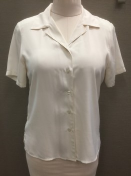 NOTATIONS, Cream, Polyester, Solid, Cream, Notched Lapel, Button Front, Short Sleeves,