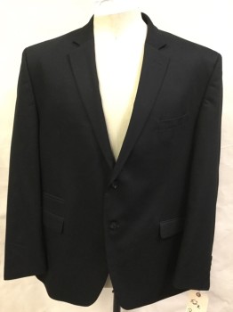 Mens, Sportcoat/Blazer, PERRY ELLIS PORTFOLI, Black, Polyester, Rayon, Solid, 52R, Single Breasted, 2 Buttons,  Notched Lapel, 3 Pockets,