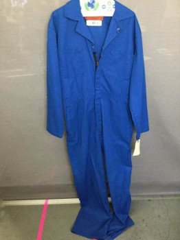 Big Al , Blue, Cotton, Polyester, Solid, Zip Front 2 Pockets, Collar Attached,  Long Sleeves,