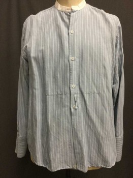 Chris Shirts, French Blue, White, Cotton, Stripes, Button Front, Collar Band, Long Sleeves, Blue with White Stripes, White Trim, Bib Front, French Cuff