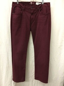 Mens, Casual Pants, SEVEN, Wine Red, Cotton, Spandex, Solid, 36, 5 + Pockets,