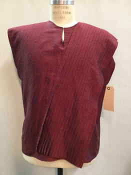 MTO, Cranberry Red, Rayon, Solid, Sleeveless, V-neck, Pull Over, Hook & Eye At Center Back/ Center Front Neck, Diag Pleats Cross From Shoulder To Waist Front and Back, Multiples