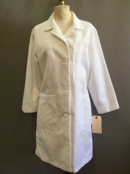 META, White, Cotton, Solid, Long Sleeves, Notched Lapel, Button Front, Pleats In Back, 3 Pockets
