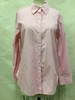 Womens, Blouse, LAUREN , Pink, White, Cotton, Stripes, XL, Pink with White Stripes, Button Front, Collar Attached, Long Sleeves,