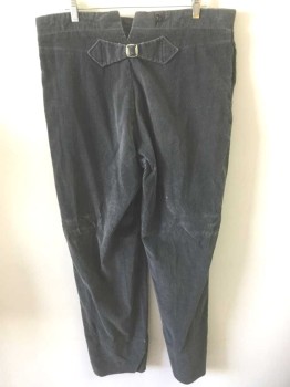 N/L, Charcoal Gray, Cotton, Solid, Corduroy, Button Fly, Black Suspender Buttons at Outside Waist, 2 Side Seam Pockets, Belted Back, Made To Order Reproduction **Barcode is on Pocket,