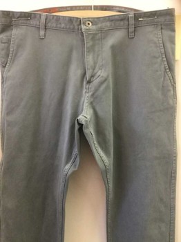 Mens, Casual Pants, DOCKERS, Gray, Cotton, Solid, 34, 38, Flat Front, Zip Front, 5 Pockets, Belt Loops,