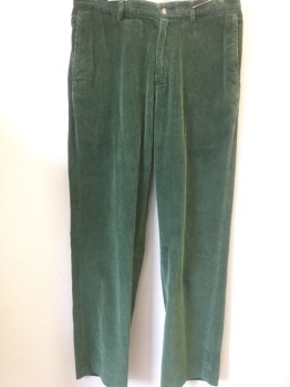 Mens, Casual Pants, VINEYARD VINES, Avocado Green, Cotton, 32, 34, Corduroy, Flat Front, Zip Up, 4 Pockets, Rear Pockets Have Buttons