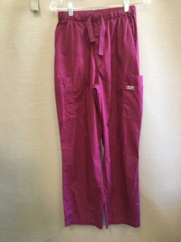 CHEROKEE, Wine Red, Poly/Cotton, Solid, Elastic Waist, Cargo Pockets