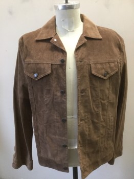 Mens, Leather Jacket, JONATHAN LOGAN, Brown, Suede, Solid, L, Jean Jacket Style, Button Front, Pocket Flap, Slit Pockets, Collar Attached,