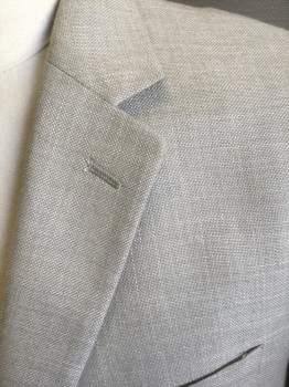 IZOD, Oatmeal Brown, Polyester, Rayon, Solid, Linen-like, Single Breasted, Notched Lapel, 2 Buttons, 3 Pockets, Solid Ecru Lining