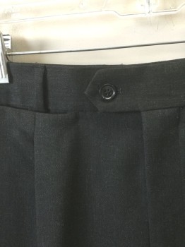 KENT & LLOYD, Charcoal Gray, Wool, Polyester, Solid, Single Pleated, Button Tab Waist, 5 Pockets Including 1 Watch Pocket