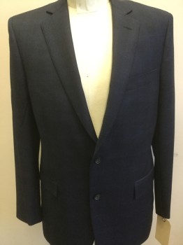 BROOKS BROTHERS, Navy Blue, Blue, Wool, Plaid, 2 Buttons,  Notched Lapel, 3 Pockets, Multiples,