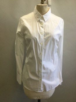 Womens, Blouse, BANANA REPUBLIC, White, Cotton, Spandex, Solid, 4, Long Sleeves, Button Front, Collar Attached,