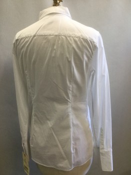 BANANA REPUBLIC, White, Cotton, Spandex, Solid, Long Sleeves, Button Front, Collar Attached,
