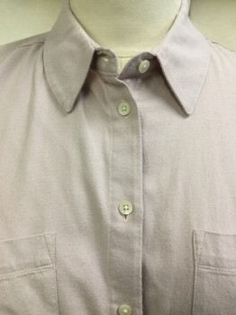 Womens, Blouse, MADEWELL, Pink, Cotton, Solid, L, Pink, Collar Attached, Button Front, Short Sleeves with Cuff, 2 Pockets