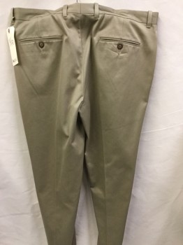 PERRY ELLIS, Khaki Brown, Poly/Cotton, Solid, Flat Front, Zip Front, 4 Pockets,