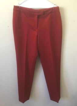 Womens, Slacks, ANNE KLEIN, Red, Polyester, Elastane, Solid, 12, Mid Rise, Tapered Leg, Zip Fly, 1.5" Wide Self Waistband with Tab Closure at Center Front, 2 Welt Pockets in Back