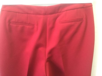 Womens, Slacks, ANNE KLEIN, Red, Polyester, Elastane, Solid, 12, Mid Rise, Tapered Leg, Zip Fly, 1.5" Wide Self Waistband with Tab Closure at Center Front, 2 Welt Pockets in Back