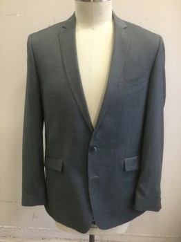 KENNETH COLE, Gray, Lt Gray, Polyester, Rayon, Stripes - Micro, Stripes - Pin, Gray with Busy Micro Pinstripes, Single Breasted, Thin Notched Lapel, 2 Buttons, 3 Pockets